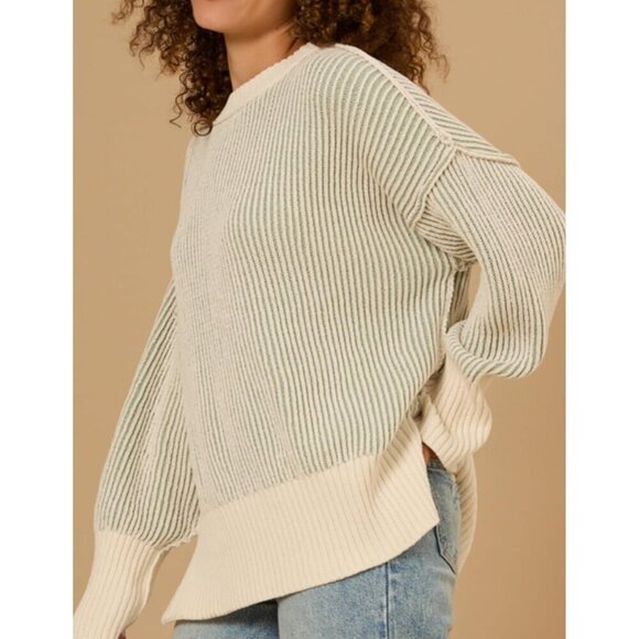 Women Fall Lightweight Oversized Crew Neck Sweater Long Sleeve Color Block - Picture 4 of 5